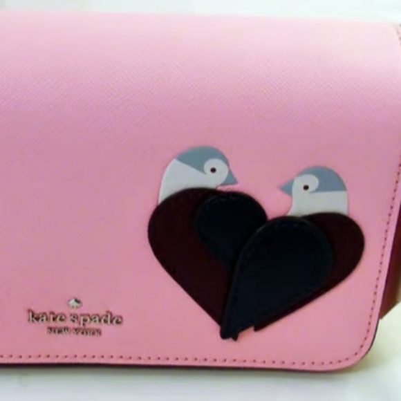 NWT Baby Pink Love Birds Crossbody Kate Spade New York Love Bag Chain Strap - Picture 7 of 16
